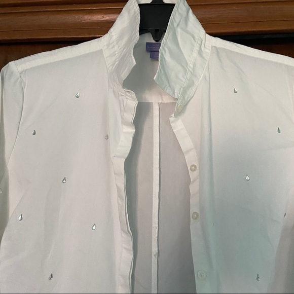 Laura Scott Tops - WHITE BUTTON DOWN LONG SLEEVE SHIRT w RHINESTONES